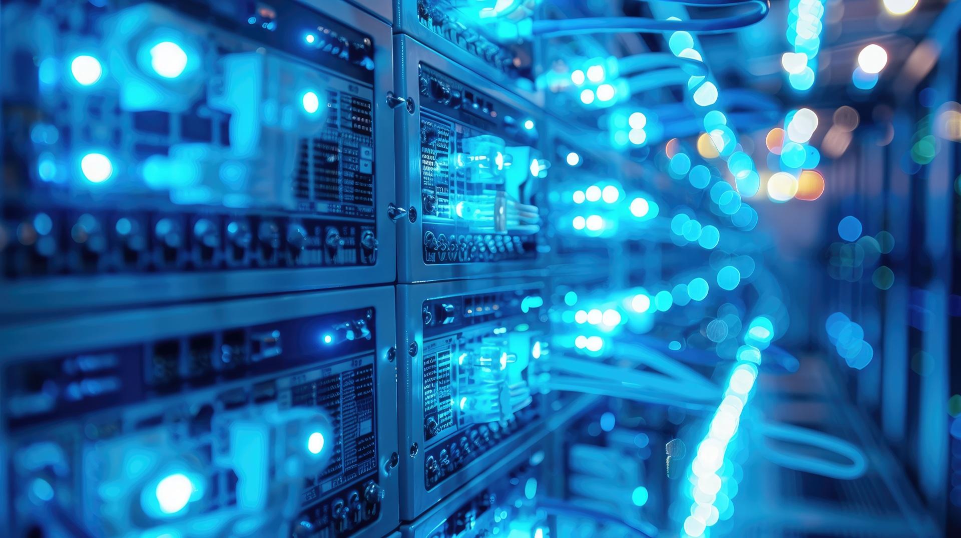Server mit Lichtverkabelung im Rechenzentrum | MTP